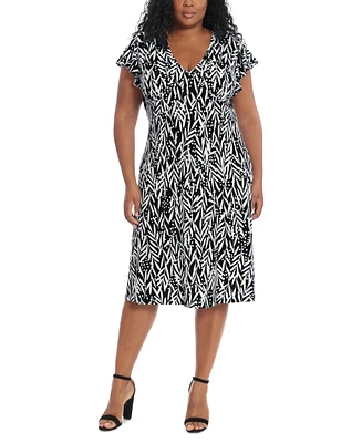 London Times Plus Size Printed Fit & Flare Dress