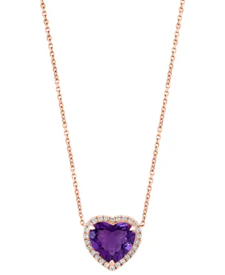 Effy Amethyst (3-5/8 ct. t.w.) & Diamond (1/4 ct. t.w.) Heart 18" Pendant Necklace in 14k Rose Gold