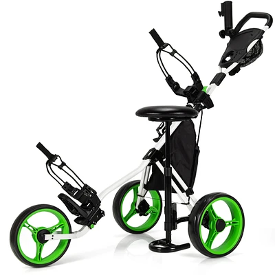 Costway Folding 3 Wheels Golf Push Cart W/Seat Scoreboard Adjustable Handle
