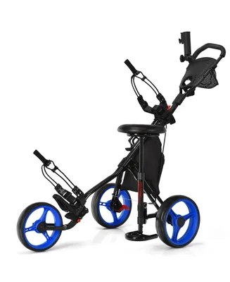 Costway Folding 3 Wheels Golf Push Cart W/Seat Scoreboard Adjustable Handle