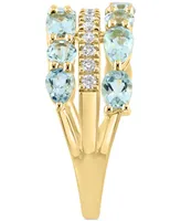 Effy Aquamarine (2-1/3 ct. t.w.) & Diamond (1/5 Multirow Ring 14k Gold