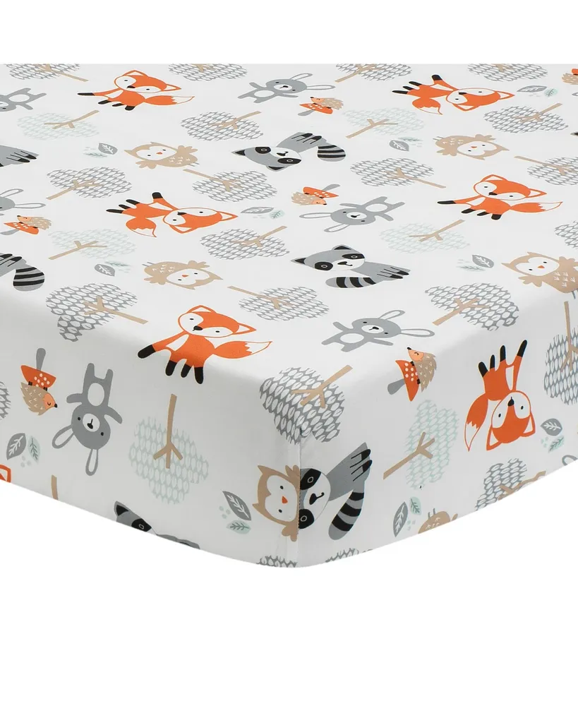 Bedtime Originals Woodland Friends Fox/Owl/Raccoon Fitted Crib Sheet - White