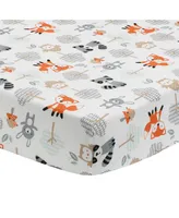 Bedtime Originals Woodland Friends Fox/Owl/Raccoon Fitted Crib Sheet - White