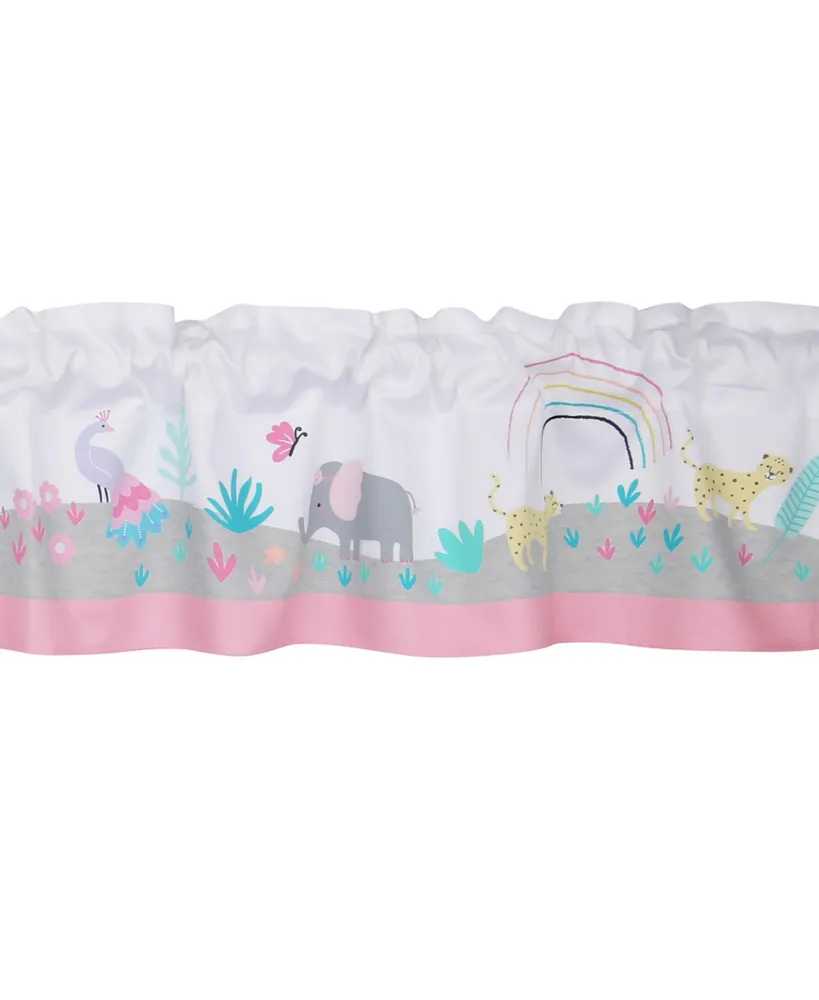 Bedtime Originals Rainbow Jungle Elephant/Leopard Window Valance - Pink/Gray