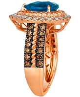 Le Vian Deep Sea Blue Topaz (2 ct. t.w.) & Diamond (1 ct. t.w.) Teardrop Halo Ring in 14k Rose Gold