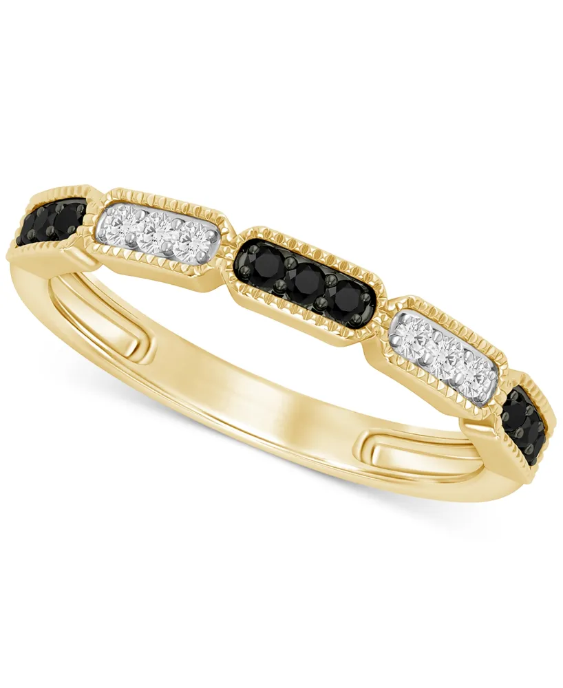 Black Diamond (1/8 ct. t.w.) & White Diamond (1/20 ct. t.w.) Milgrain Band in 14k Gold