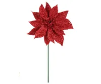 Floral Home 24-Pack Red Glitter Poinsettia Picks - Festive Christmas Decor