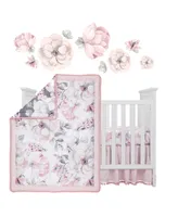 Lambs & Ivy Signature Botanical Baby Watercolor Floral 4-Piece Crib Bedding Set