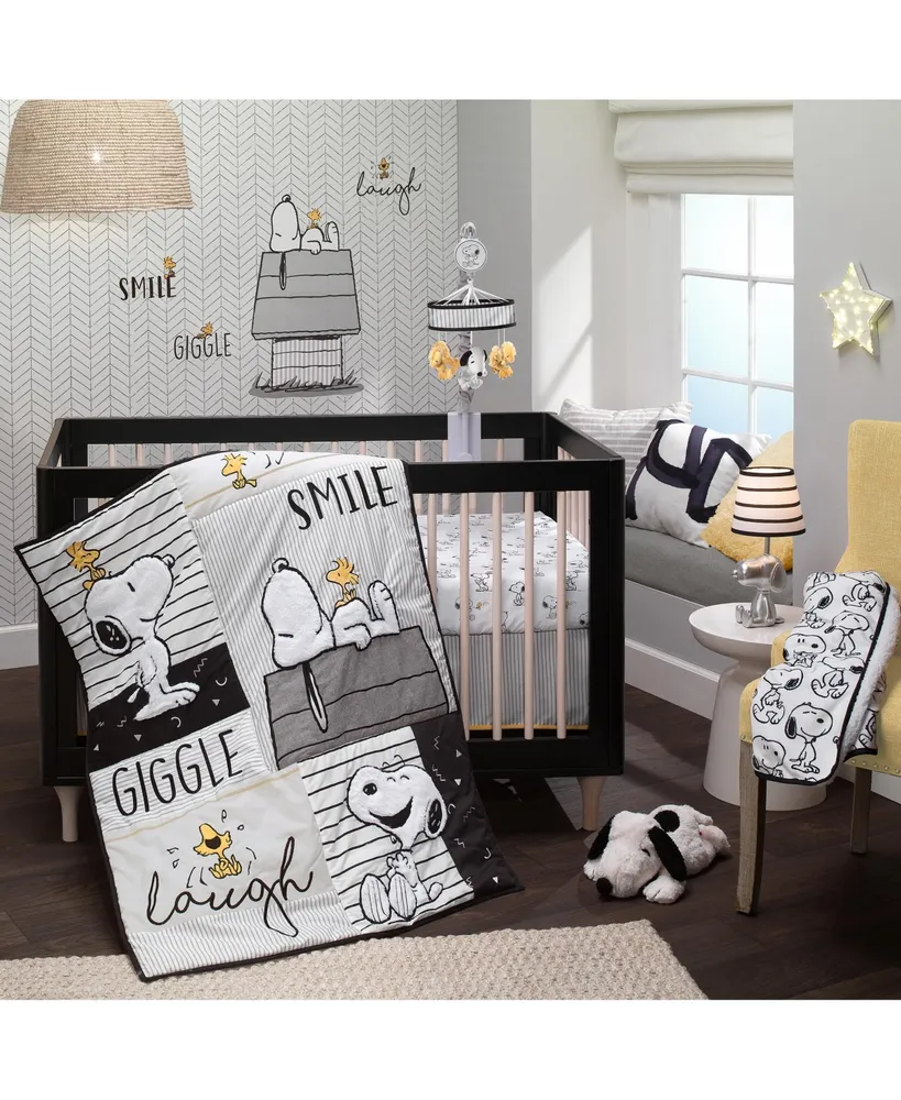 Lambs & Ivy Classic Snoopy White/Black/Gray 3-Piece Baby Crib Bedding Set