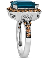 Le Vian Couture Deep Sea Blue Topaz (5 ct. t.w.), Chocolate Diamonds (3/4 ct. t.w.) & Nude Diamonds (1/10 ct. t.w.) Square Halo Ring in Platinum