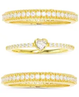 3-Pc. Set Cubic Zirconia Heart Motif Stack Rings 14k Gold-Plated Sterling Silver