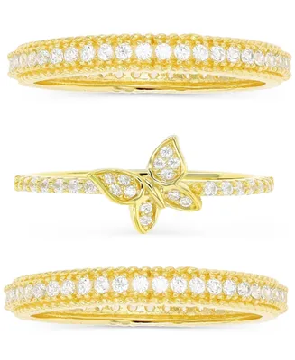 3-Pc. Set Cubic Zirconia Butterfly Motif Stack Rings 14k Gold-Plated Sterling Silver