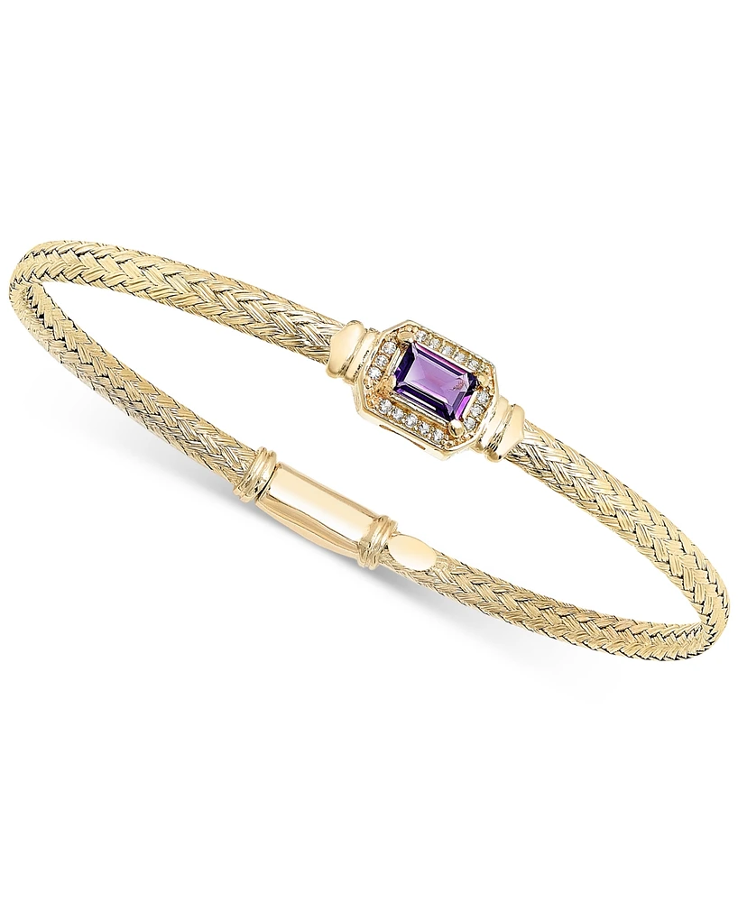 Lab Grown Garnet & White Topaz (1/5 ct. t.w.) Woven Bangle Bracelet 14k Gold-Plated Sterling Silver (Also Citrine, Swiss Blue Topaz, Morganite,