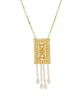 2028 Gold Tone Imitation Pearl Drop Rectangle Necklace