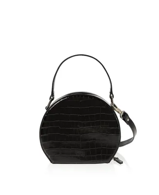 Women's Leather Croco Embossed Hatter Bag (Black) - Black Croc