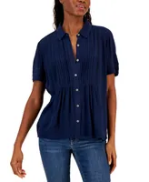 Style & Co Petite Pintuck Short-Sleeve Button-Front Shirt, Created for Macy's