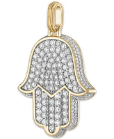 Esquire Men's Jewelry Cubic Zirconia Pave Hamsa Hand Pendant in Sterling Silver & 14k Gold-Plate, Created for Macy's