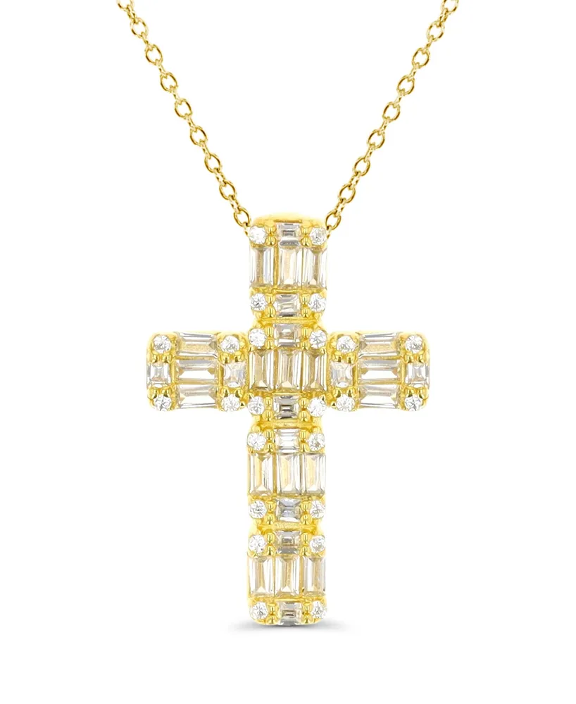 Macy's Cubic Zirconia Cross Necklace (1 1/2 ct. t.w.) in 14k Gold Over Sterling Silver