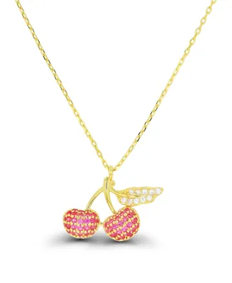 Macy's Cubic Zirconia Cherries Necklace (7/8 ct. t.w.) in 14k Gold Over Sterling Silver
