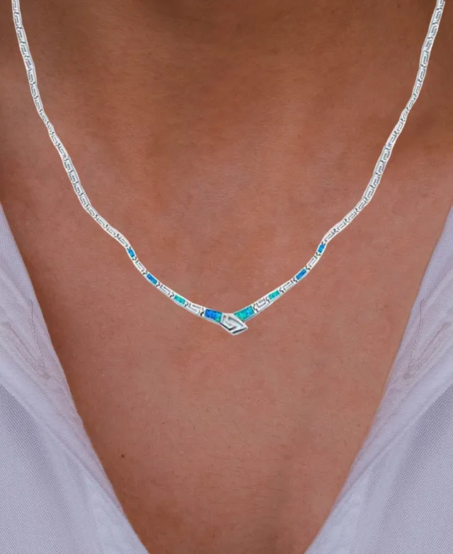 Lab-Created Blue Opal Sterling Silver Greek Key Pendant Necklace