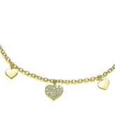 Rachel Glauber Ra Rhodium Plated Cubic Zirconia Heart Charm Bracelet