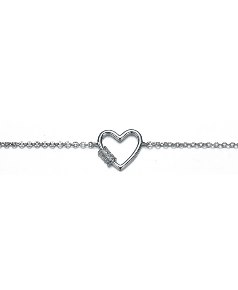 Rachel Glauber Ra Rhodium Plated Cubic Zirconia Heart Adjustable Bracelet