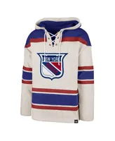 Men's '47 Brand Oatmeal New York Rangers Rockaway Lace-Up Pullover Hoodie