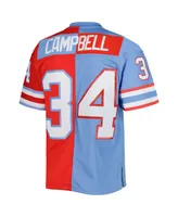 Men's Mitchell & Ness Earl Campbell Red, Light Blue Houston Oilers Gridiron Classics 1980 Split Legacy Replica Jersey