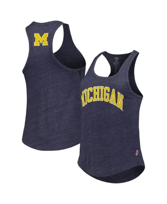 Women's League Collegiate Wear Heather Navy Michigan Wolverines Two-Hit Intramural Tri-Blend Scoop Neck Racerback Tank Top