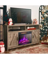 Costway 25''Electric Fireplace Freestanding & Recessed Heater Log Flame Remote