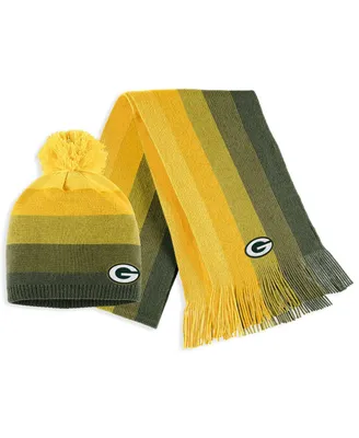 Women's Wear by Erin Andrews Gold Green Bay Packers Ombre Pom Knit Hat and Scarf Set