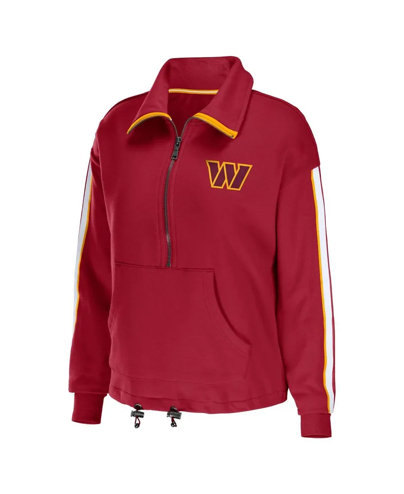 Women's Wear by Erin Andrews Burgundy Washington Commanders Logo Stripe Half-Zip Top