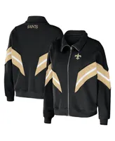 Women's Wear by Erin Andrews Black New Orleans Saints Yarn Dye Stripe Full-Zip Jacket