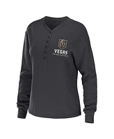 Women's Wear by Erin Andrews Charcoal Vegas Golden Knights Waffle Henley Long Sleeve T-shirt