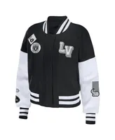 Women's Wear by Erin Andrews Black, White Las Vegas Raiders Full-Zip Varsity Jacket