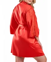 iCollection Milena Satin and Lace Robe with Self Tie Sash