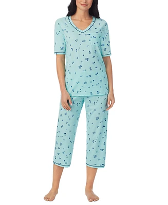 Cuddl Duds Printed Elbow-Sleeve Top & Capri Pants Pajama Set