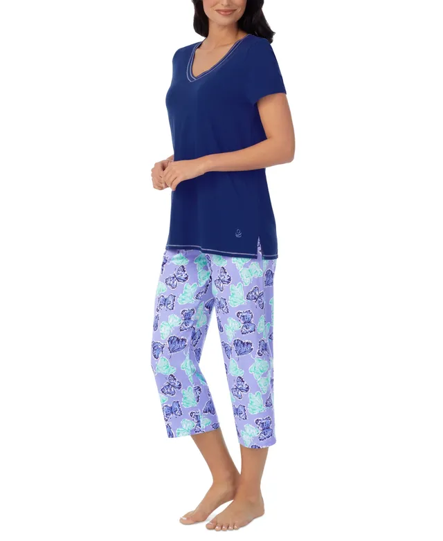 Cuddl Duds Women's Short-Sleeve Printed Capri Pajamas Set