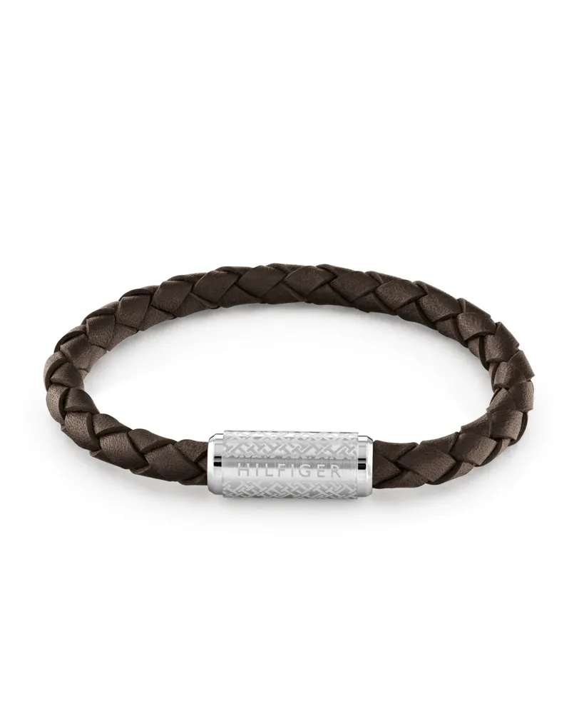 Tommy Hilfiger Men's Braided Tobacco Leather Bracelet