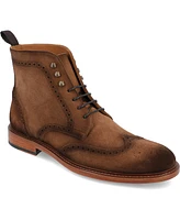 Taft Men's Mack Handcrafted Burnished Suede Leather Wingtip Brogue Dress Lace-up Boots