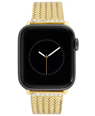 Anne Klein Women's Gold-Tone Stainless Steel Mesh Bracelet with Crystal Accents Compatible with 42/44/45/Ultra/Ultra 2 Apple Watch - Gold