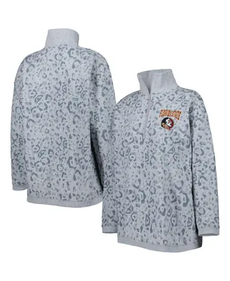 Women's Gameday Couture Heather Gray Florida State Seminoles Leopard Quarter-Zip Sweatshirt