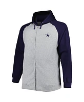 Men's Heather Gray Dallas Cowboys Big and Tall Fleece Raglan Full-Zip Hoodie Jacket