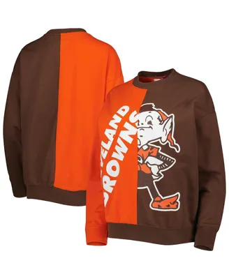 Women's Mitchell & Ness Orange, Brown Cleveland Browns Big Face Pullover Sweatshirt