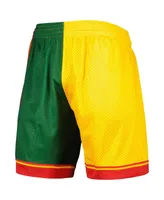 Men's Mitchell & Ness Green, Gold Seattle SuperSonics Hardwood Classics 1995 Split Swingman Shorts