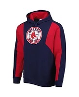 Men's Mitchell & Ness Navy, Red Boston Sox Colorblocked Fleece Pullover Hoodie