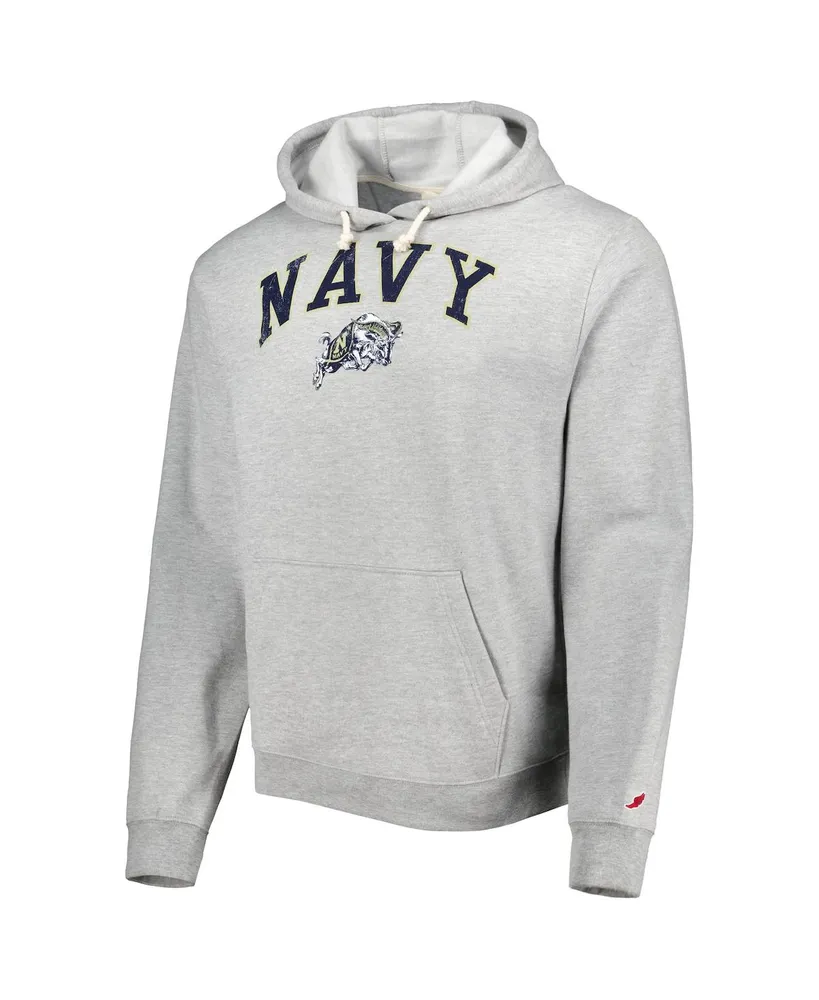 Men's League Collegiate Wear Heather Gray Navy Midshipmen Arch Essential Fleece Pullover Hoodie