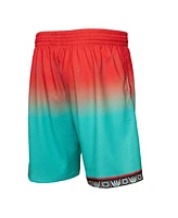 Men's Mitchell & Ness Red, Teal Vancouver Grizzlies 1996/97 Hardwood Classics Fadeaway Reload 3.0 Swingman Shorts