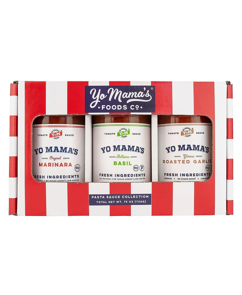 Yo Mama's Foods Gourmet Keto Gift Set and Care Package, Includes (1)  Marinara Sauce (1) Tomato Basil and, (1) Roasted Garlic, Low