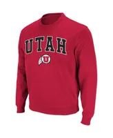 Men's Colosseum Red Utah Utes Arch and Logo Crew Neck Sweatshirt